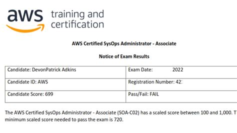 aws exam fail message